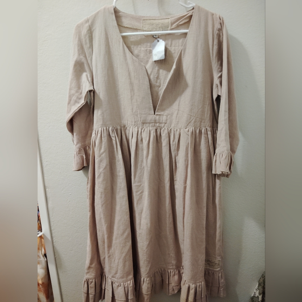 🦋JDL clothing Company Beige Midi Dress with Ruffle Hem